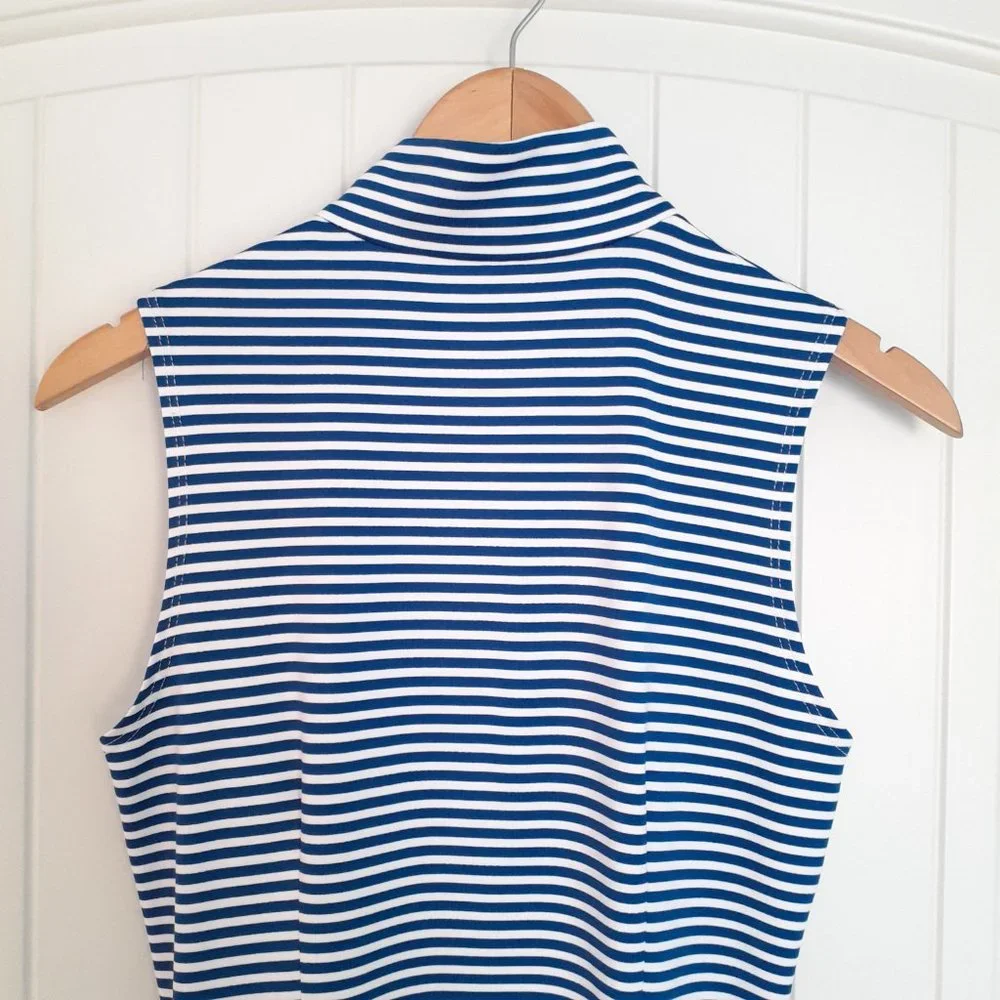 Sailor Sailor Sleeveless 1/4 Zip Striped Dress with Pockets Blue White Size XS - Picture 6 of 12